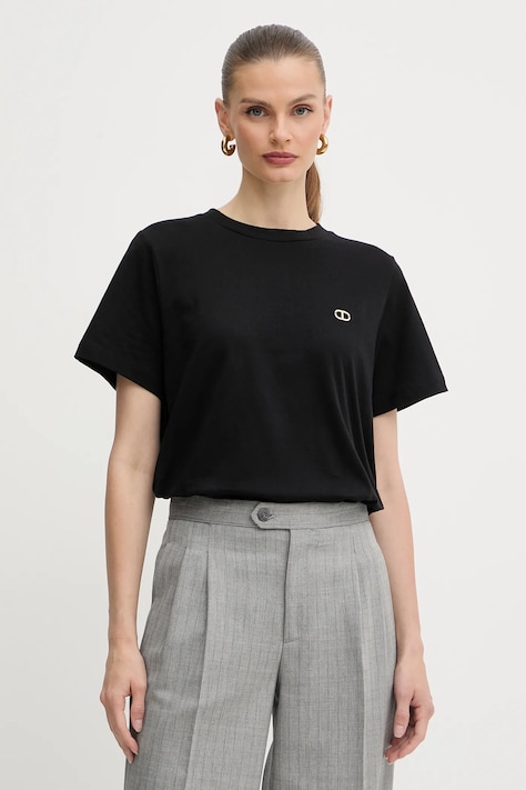 Twinset t-shirt bawełniany damski kolor czarny 252TP2057