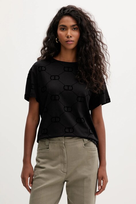 Twinset t-shirt bawełniany damski kolor czarny 252TP2055