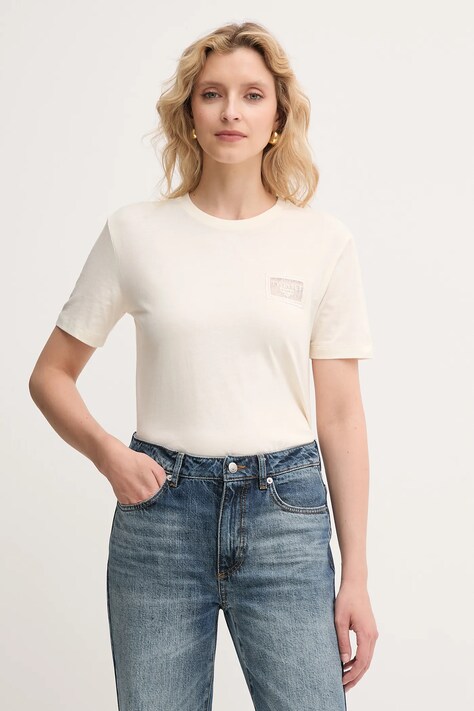 Twinset t-shirt bawełniany damski kolor beżowy 252TP2051