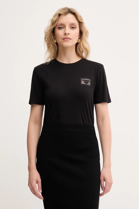 Twinset t-shirt bawełniany damski kolor czarny 252TP2051