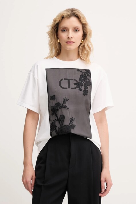 Twinset t-shirt bawełniany damski kolor biały 252TP2053