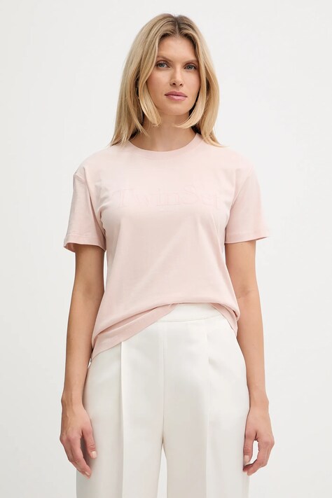 Twinset t-shirt bawełniany damski kolor beżowy 252TT2320
