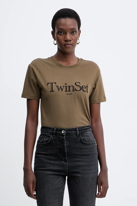 Twinset t-shirt bawełniany damski kolor zielony 252TT2320