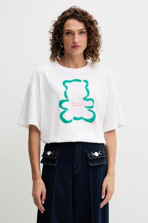 Twinset t-shirt bawełniany damski kolor biały 252AQ2120