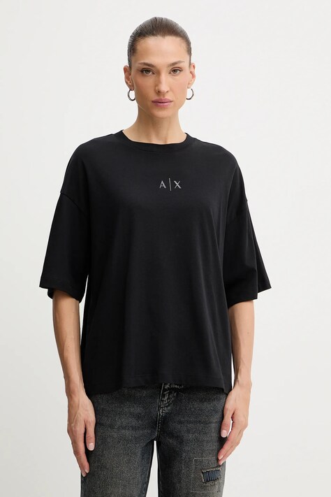 Armani Exchange t-shirt bawełniany damski kolor czarny XW001342 AF17172