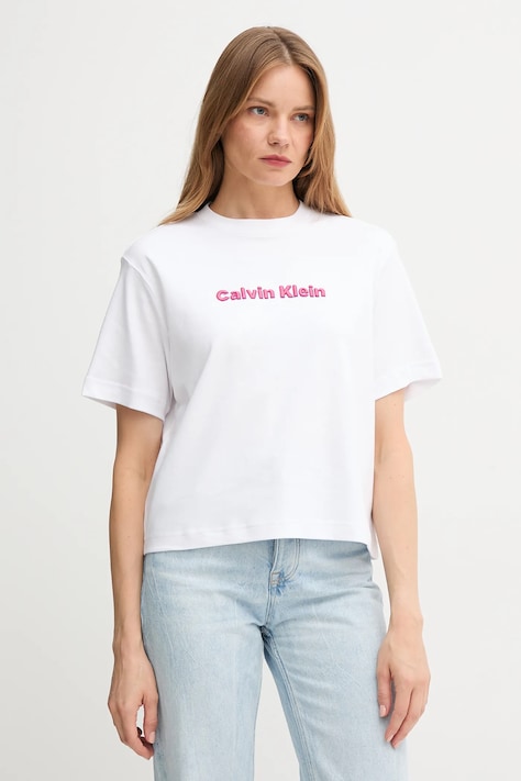 Calvin Klein Jeans tricou din bumbac culoarea alb, LV047D205G
