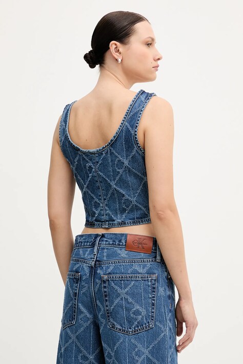 Calvin Klein Jeans top jeansowy kolor granatowy LV047D708G