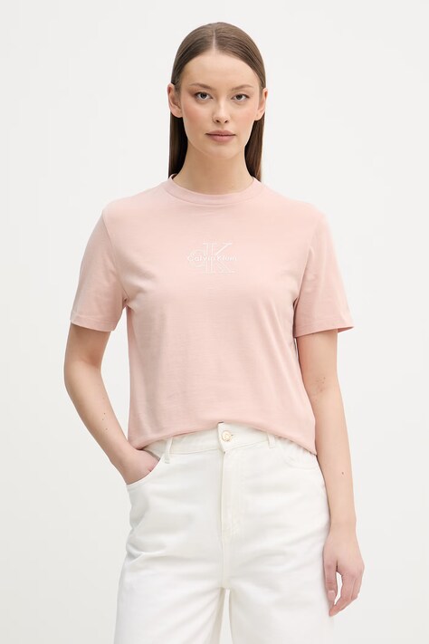 Calvin Klein Jeans T-shirt damski bawełniany różowy LV047D873G