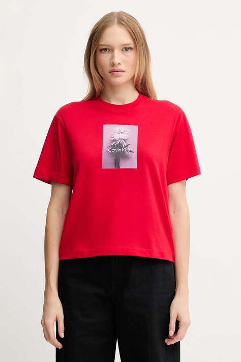 Bavlněné tričko Calvin Klein Jeans dámské, červená barva, LV047D880G