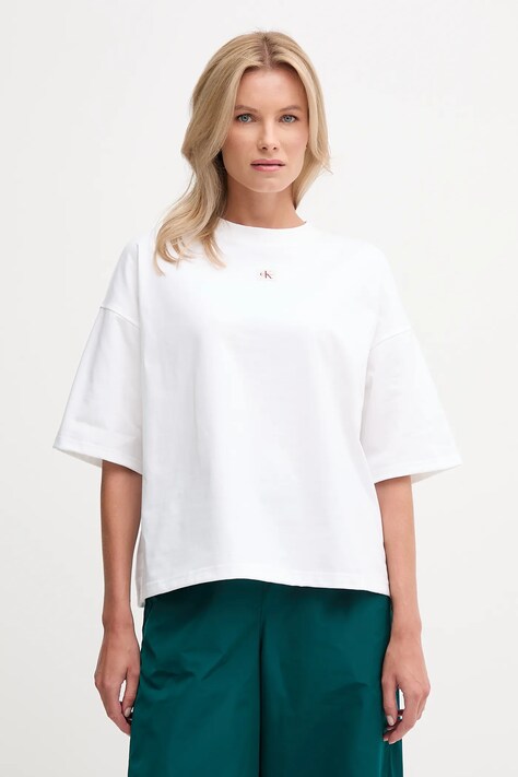 Calvin Klein Jeans t-shirt bawełniany damski kolor biały LV047D204G