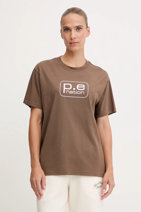 P.E Nation t-shirt bawełniany Flux damski kolor brązowy 253T092