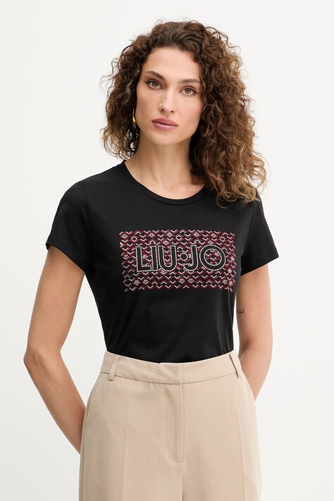 Liu Jo t-shirt bawełniany damski kolor czarny MF5456 JS923