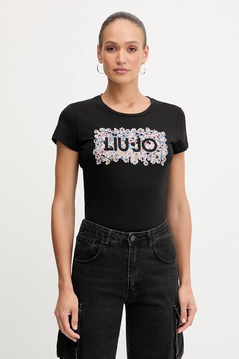 Liu Jo t-shirt bawełniany damski kolor czarny MF5456 JS923