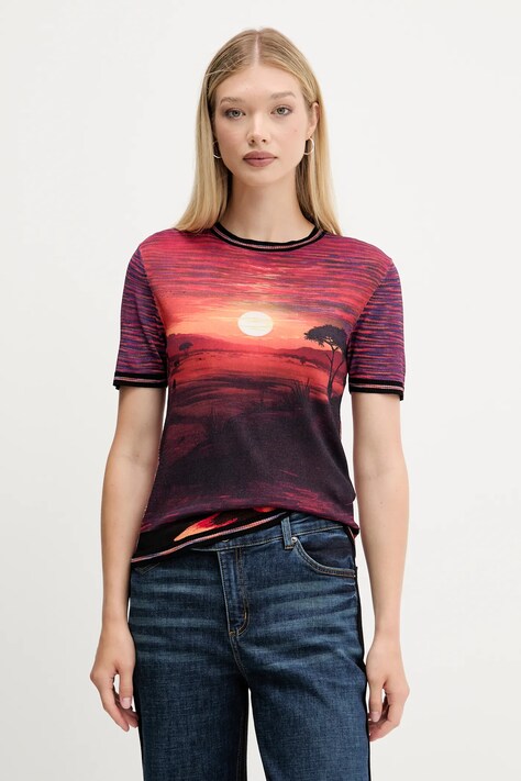 Desigual t-shirt AFRICA damski kolor pomarańczowy 25WWTF05