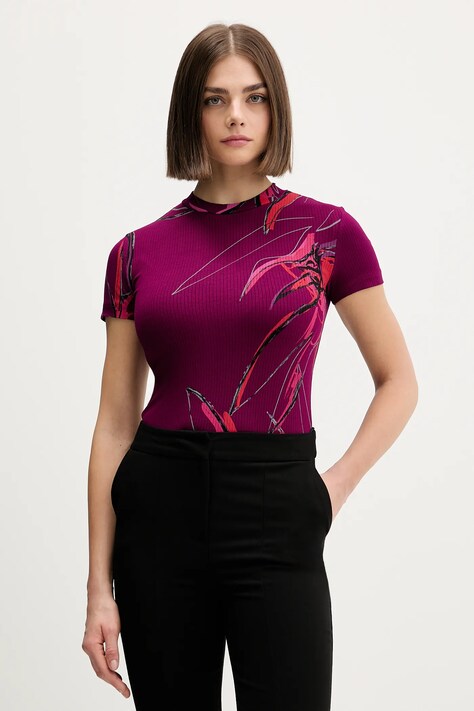 Desigual t-shirt LALA damski kolor bordowy 25WWTK16