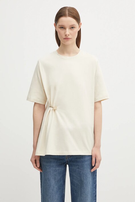 Kenzo t-shirt bawełniany Gots Drap Detail Loose damski kolor beżowy FF62TS3514SG