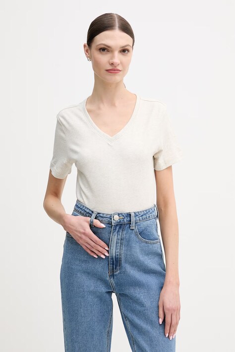 Calvin Klein Jeans t-shirt bawełniany damski kolor beżowy LV047B205G