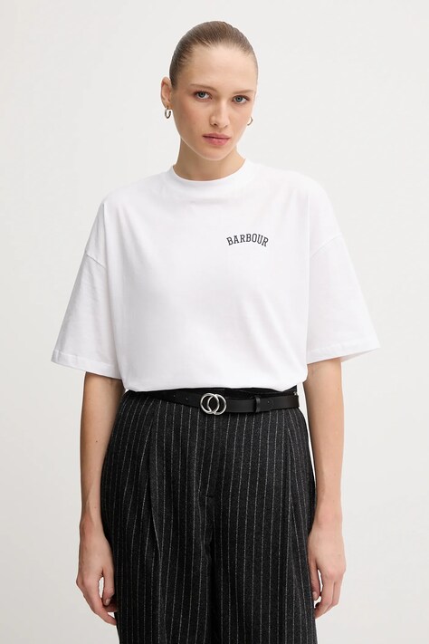 Barbour t-shirt bawełniany CLAYDON damski kolor biały LTS0687