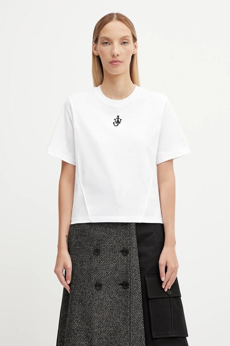 JW Anderson t-shirt bawełniany Anchor Embroidery Panelled Cropped damski kolor biały JT0259.PG1715
