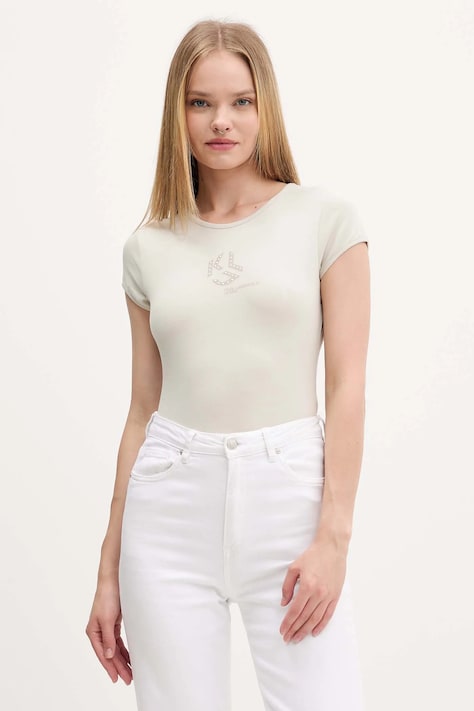Tričko Karl Lagerfeld Jeans dámske, béžová farba, A4W17018