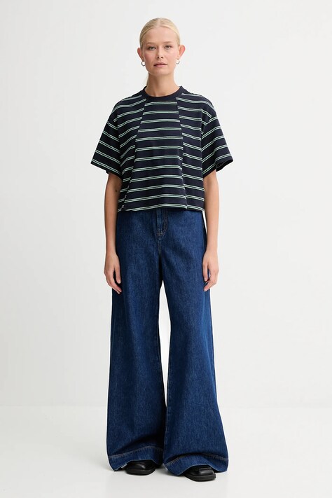 Бавовняна футболка G-Star 0 A line stripe boxy — AW25-TSD12Y, темно-синій — фото 2