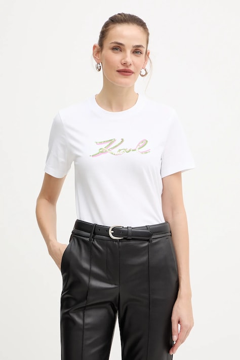 Karl Lagerfeld tricou din bumbac culoarea alb, A4W17052