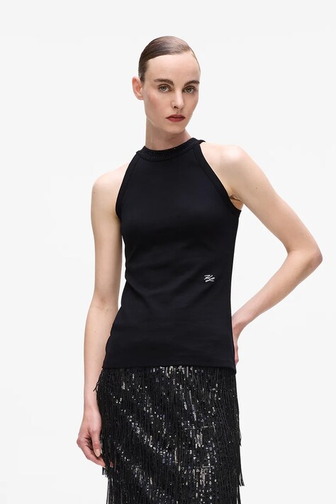 Βαμβακερό τοπ Karl Lagerfeld χρώμα: μαύρο, A4W17056