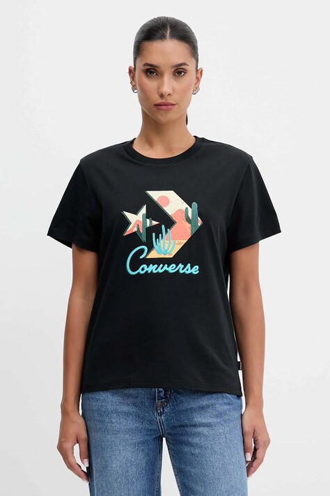 Converse t-shirt bawełniany damski kolor czarny CVW5T240