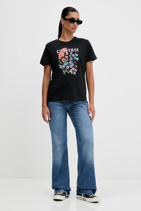 Converse t-shirt bawełniany damski kolor czarny CVW5T235