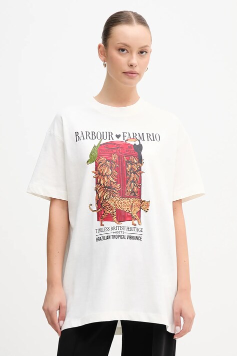 Bavlněné tričko Barbour x Farm Rio dámské, bílá barva, LTS0699