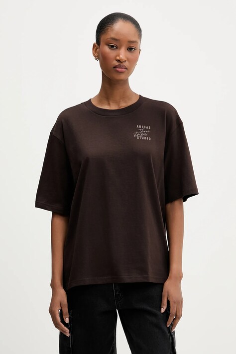adidas t-shirt bawełniany damski kolor brązowy KT3274