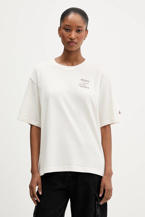 adidas t-shirt bawełniany damski kolor beżowy KT3275