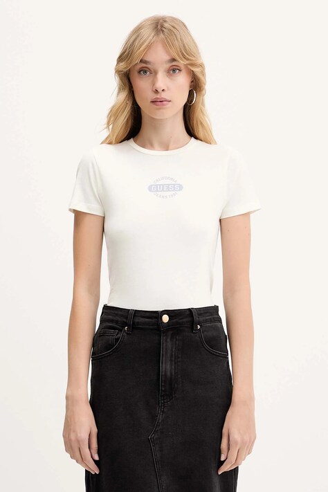 Guess Jeans t-shirt bawełniany damski kolor beżowy W5BI47 KCTX1
