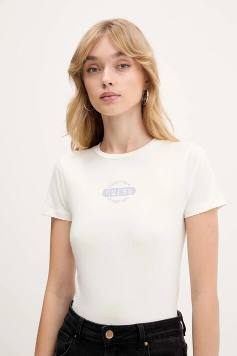 Бавовняна футболка Guess Jeans — AW25-TSD15I, бежевий — фото 4