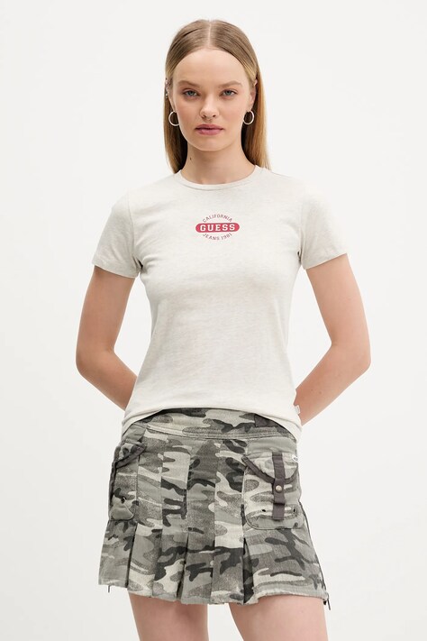 Bombažna kratka majica Guess Jeans ženska, siva barva, W5BI47 KCTX1