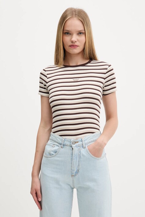 Guess Jeans t-shirt damski kolor beżowy W5BP52 KA0H1