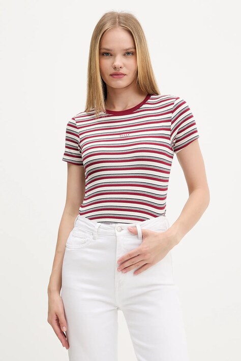 Guess Jeans t-shirt damski kolor bordowy W5BP52 KA0H1