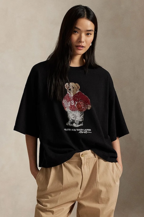 Bavlnené tričko Polo Ralph Lauren dámske, čierna farba, 211978140