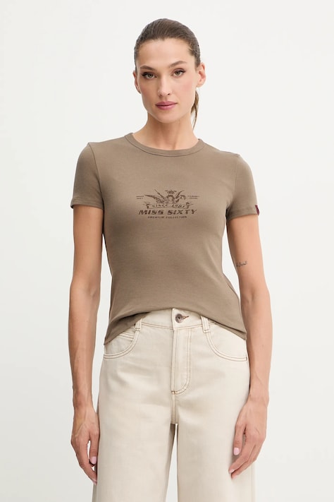 Miss Sixty t-shirt damski kolor brązowy 6S3SJ56300