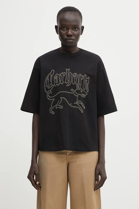 Carhartt WIP tricou din bumbac W' S/S Hackwork T-Shirt culoarea negru, I035539.3FNXX