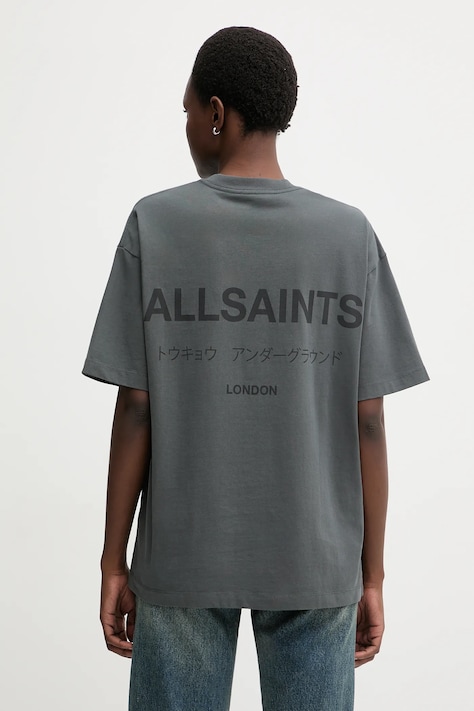 Bavlnené tričko AllSaints dámske, šedá farba, W202JC