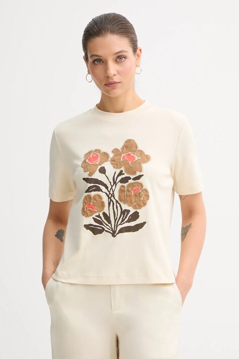 United Colors of Benetton t-shirt bawełniany damski kolor beżowy 3DCJD10B5