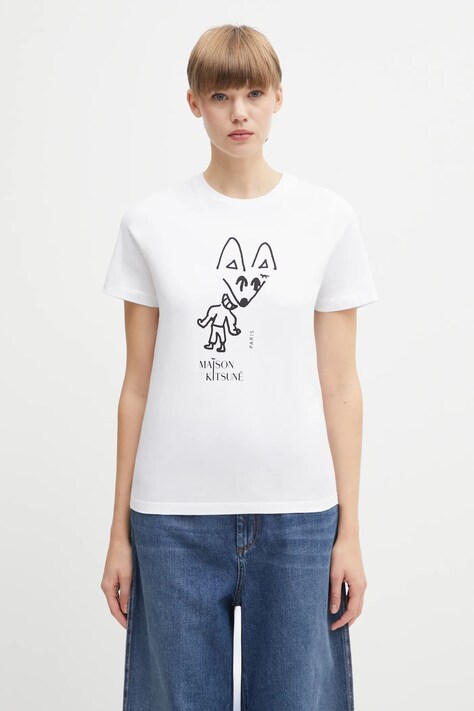 Хлопковая футболка Maison Kitsuné Party Fox Regular цвет белый PW00120KJ7026
