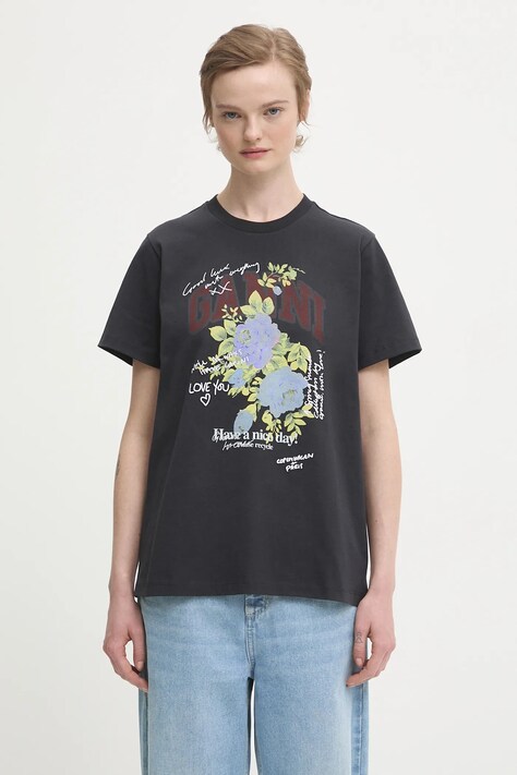 GANNI t-shirt bawełniany Basic Cotton Jersey Rose damski kolor szary T4342