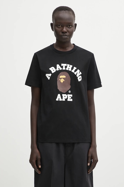 A Bathing Ape t-shirt bawełniany College damski kolor czarny 001TEL302001L