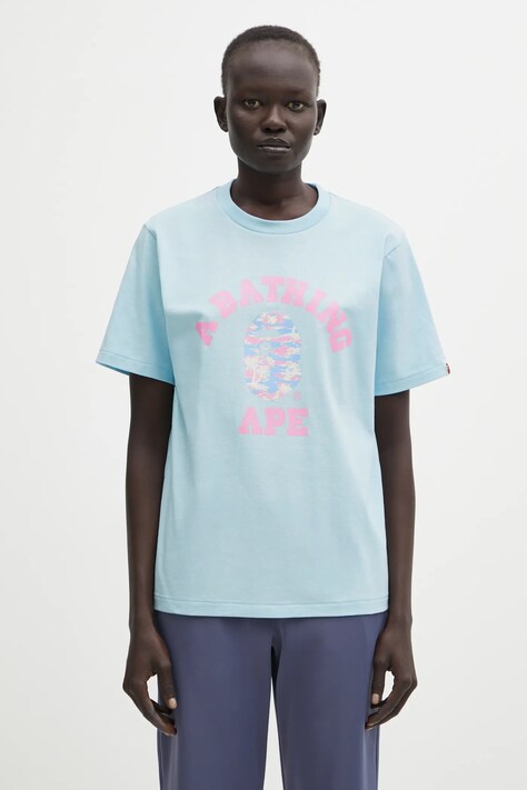 A Bathing Ape t-shirt bawełniany Palm Tree Camo damski kolor niebieski 001TEL302025L