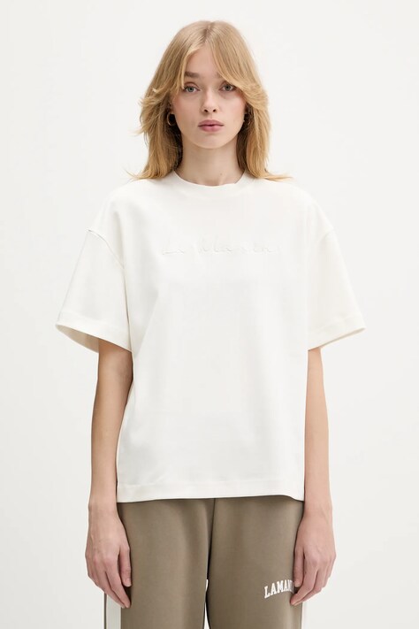 La Mania t-shirt bawełniany MARLO damski kolor beżowy MARLO