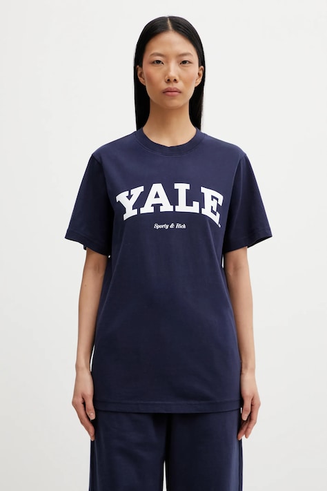 Sporty & Rich t-shirt bawełniany Yale Classic damski kolor granatowy TO043611678BL106