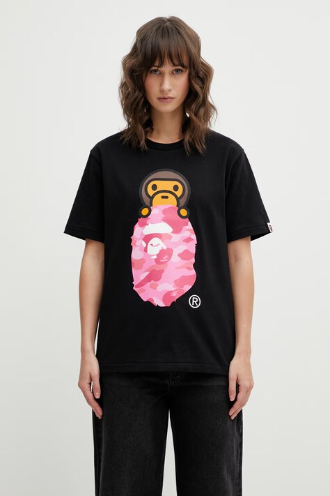 A Bathing Ape t-shirt bawełniany Color Camo Milo On Ape Head damski kolor czarny 002TEL802017L