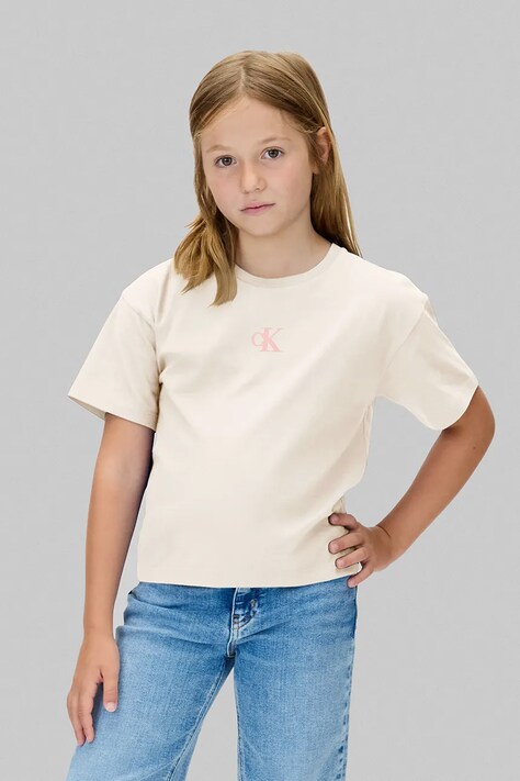 Calvin Klein Jeans t-shirt bawełniany dziecięcy kolor beżowy IG0IG02136